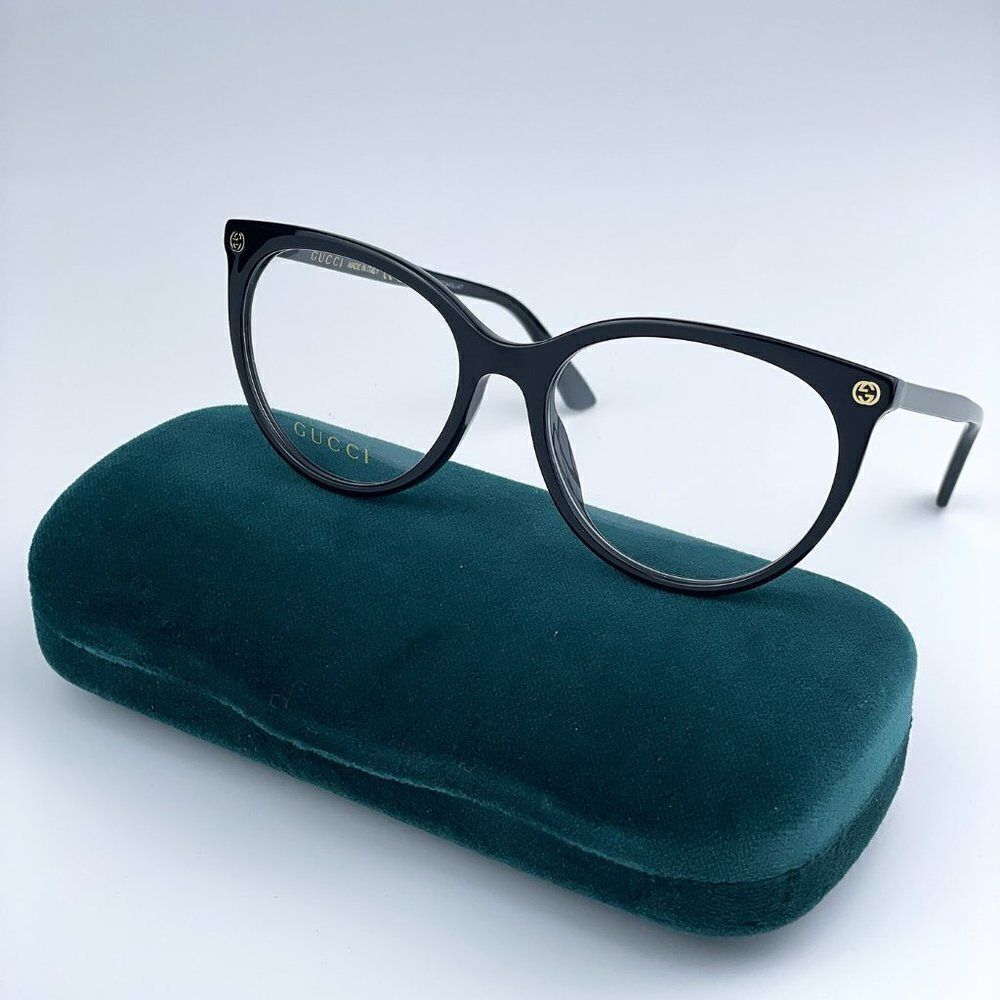 NEW Gucci GG0093O 001 Black Oval Logo Women Eyeglasses